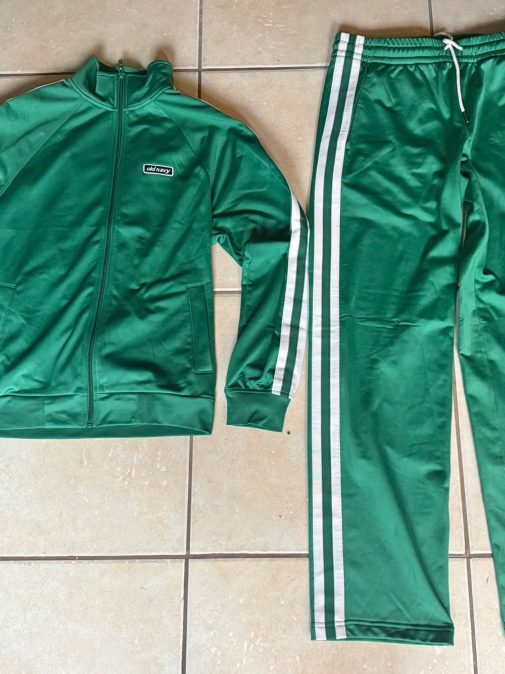 Old Navy Green Zip Track Jacket and Striped Pants Set